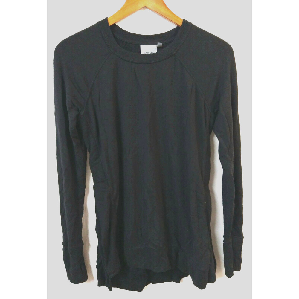 Athleta WM S Sweater Black Long Sleeves Thumbholes Crew Neck